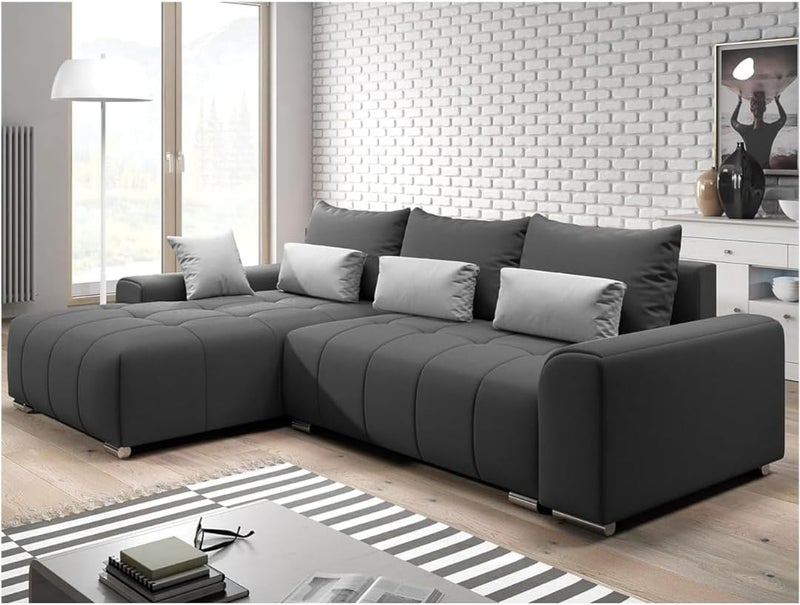 Comfynest Corner Sectional Sofa Set - Modern Space-Saving Right-Hand Design, Dark Grey Upholstery, No Assembly Required, 3-Seater for Living Room (Left Hand Facing) - Image 1
